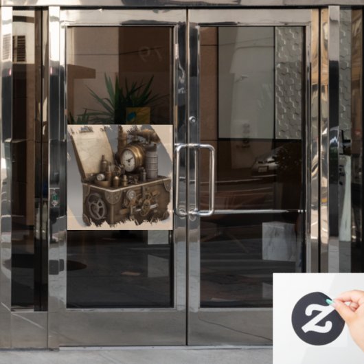 Dampfmaschine - Vintage Schatztruhe Fensteraufkleber (Büro Tür)