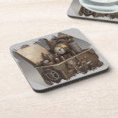 Dampfmaschine - Vintage Schatztruhe Getränkeuntersetzer (Linke Seite)