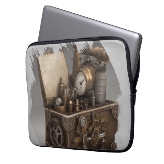 Dampfmaschine - Vintage Schatztruhe Laptopschutzhülle (Vorderseite Links)