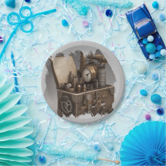 Dampfmaschine - Vintage Schatztruhe Pappteller (Party)