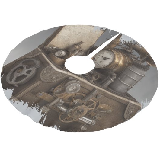 Dampfmaschine - Vintage Schatztruhe Polyester Weihnachtsbaumdecke (Schrägansicht)