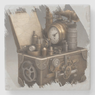 Dampfmaschine - Vintage Schatztruhe Steinuntersetzer