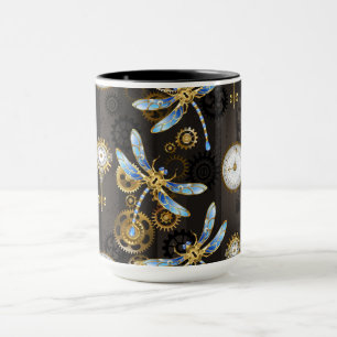 Dampfmaschinen-Fliegen auf braun gestreiftem Hinte Tasse