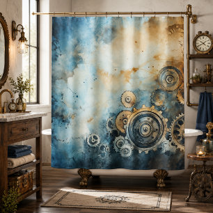 Dampfmaschinen-Zahnräder Wasserfarbe - Uhrwerk Duschvorhang