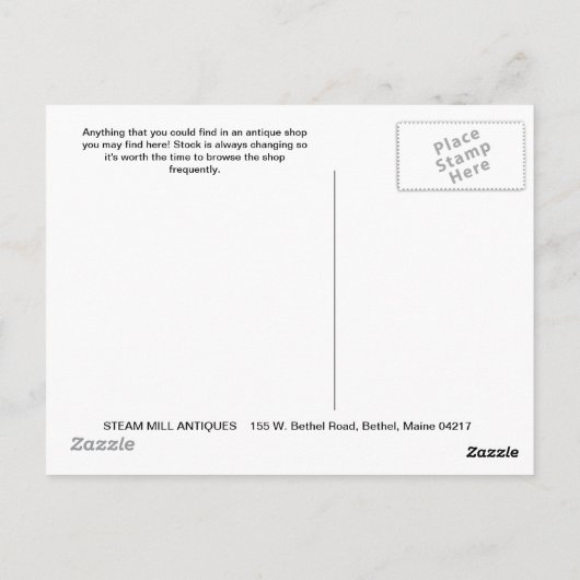 Dampfmühle Antiquitäten Postkarte (Rückseite)