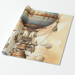 Dampfpanzer-Globus-Luftschiff-Blueprint Blau-Messi Geschenkpapier