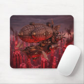 Dampfpanzer-Luftschiff fliegt über Stadt Mousepad (Mit Mouse)