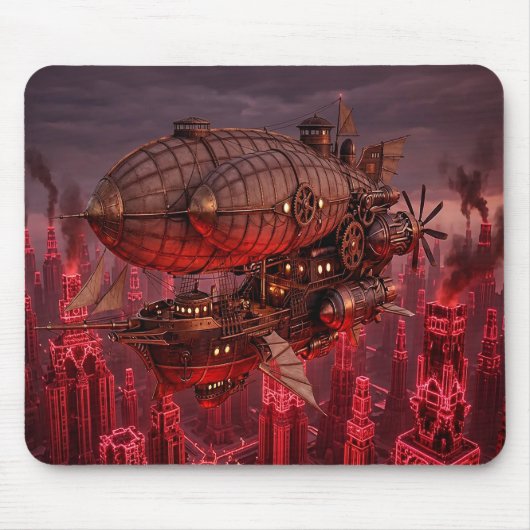 Dampfpanzer-Luftschiff fliegt über Stadt Mousepad (Vorne)