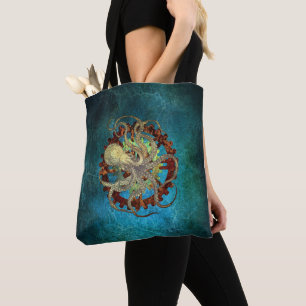 Dampfpanzer-Oktopus und Uhrwerkszahnräder Tasche