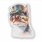 Dampfpunk-Katze Aufkleber (Vorderseite)