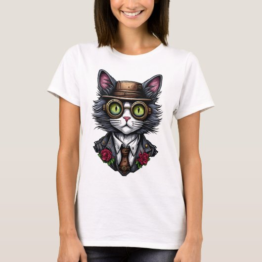 Dampfpunk-Katze T-Shirt (Vorderseite)