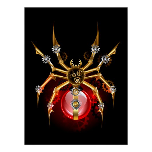 Dampfpunk-Spinne auf Schwarz Poster (Vorderseite)