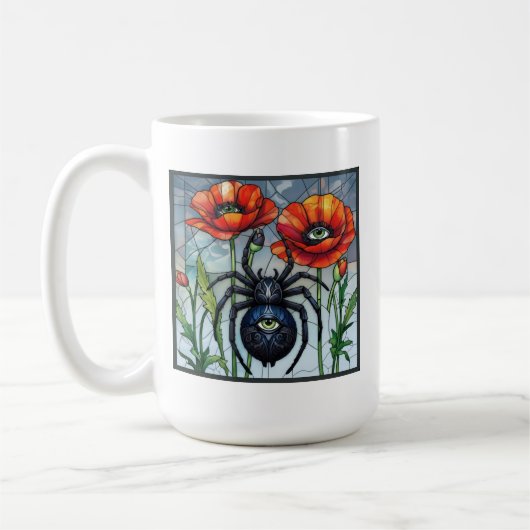 Dampfpunk-Spinne-Buntglas-Mohn-Auge-Kunst Kaffeetasse (Links)