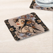 Dampfpunkmädchen-Untersetzer Rechteckiger Pappuntersetzer (angewinkelt)