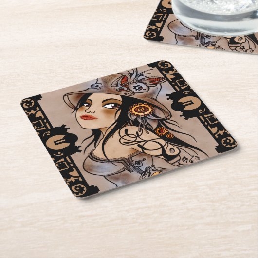 Dampfpunkmädchen-Untersetzer Rechteckiger Pappuntersetzer (angewinkelt)