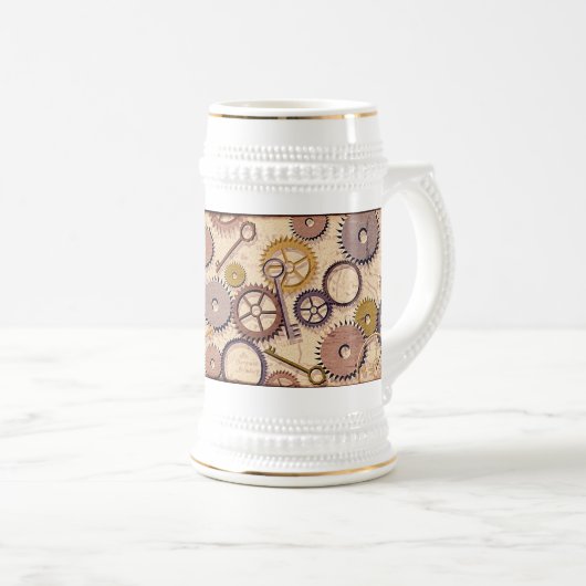 Dampfrad, Getriebe, Schlüssel, Alte Ölfarbe Bierglas (VorderseiteRechts)