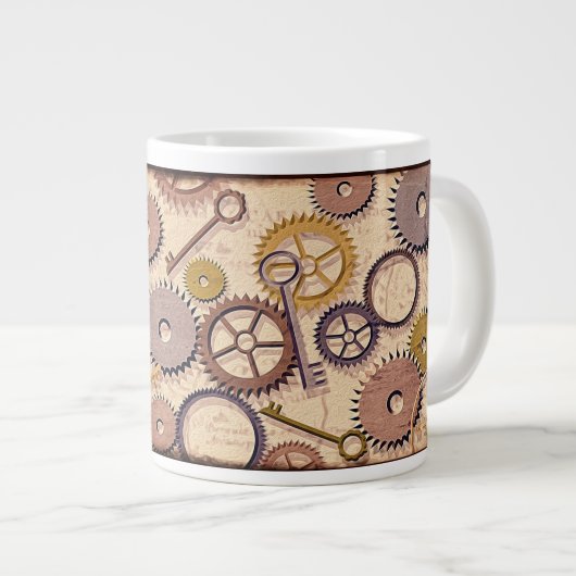 Dampfrad, Getriebe, Schlüssel, Alte Ölfarbe Jumbo-Tasse (Vorderseite Rechts)