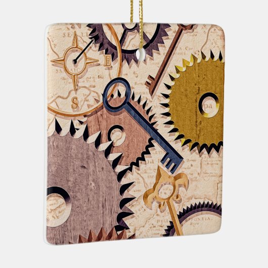 Dampfrad, Getriebe, Schlüssel, Alte Ölfarbe Keramikornament (Rechts)