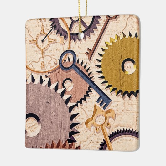 Dampfrad, Getriebe, Schlüssel, Alte Ölfarbe Keramikornament (Links)