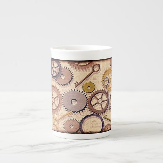 Dampfrad, Getriebe, Schlüssel, Alte Ölfarbe Porzellantasse (Vorderseite)