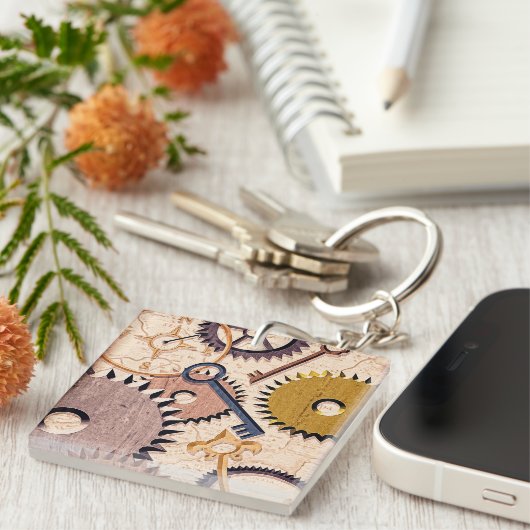 Dampfrad, Getriebe, Schlüssel, Alte Ölfarbe Schlüsselanhänger (Vorderseite rechts)