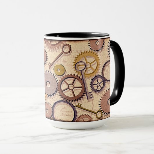 Dampfrad, Getriebe, Schlüssel, Alte Ölfarbe Tasse (VorderseiteRechts)