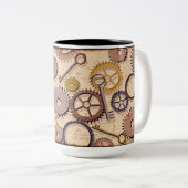 Dampfrad, Getriebe, Schlüssel, Alte Ölfarbe Zweifarbige Tasse (VorderseiteRechts)