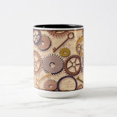 Dampfrad, Getriebe, Schlüssel, Alte Ölfarbe Zweifarbige Tasse (Mittel)
