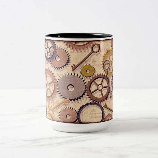 Dampfrad, Getriebe, Schlüssel, Alte Ölfarbe Zweifarbige Tasse (Mittel)