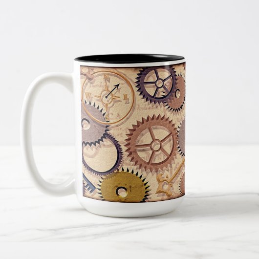 Dampfrad, Getriebe, Schlüssel, Alte Ölfarbe Zweifarbige Tasse (Links)