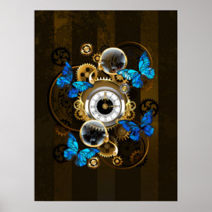 Dampfradantriebe und blaue Schmetterlinge Poster