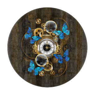 Dampfradantriebe und blaue Schmetterlinge Schneidebrett