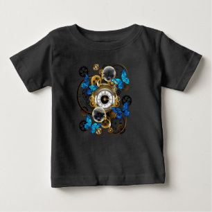 Dampfradar-Zahnräder und blaue Schmetterlinge Baby T-shirt