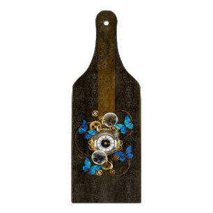 Dampfradar-Zahnräder und blaue Schmetterlinge Schneidebrett