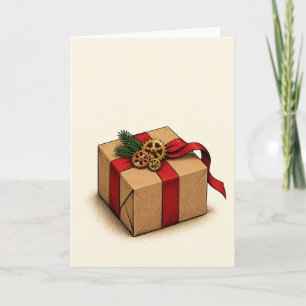Dampfräder Kraftpapier-Geschenkbox rote Schleife Feiertagskarte