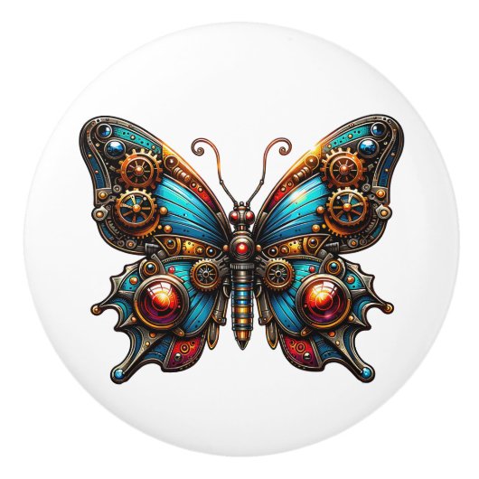 Dampfräder und Schmetterling  Keramikknauf (Vorderseite)