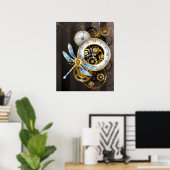 Dampfräduhr mit mechanischer Libelle Poster (Heimbüro)