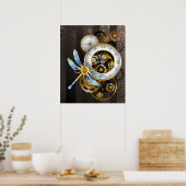Dampfräduhr mit mechanischer Libelle Poster (Küche)