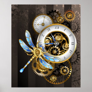 Dampfräduhr mit mechanischer Libelle Poster