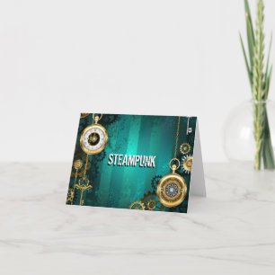 Dampfrück-Uhr auf grünem Hintergrund Dankeskarte