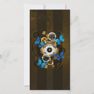 Dampfrückwärtszahnräder und blaue Schmetterlinge Karte