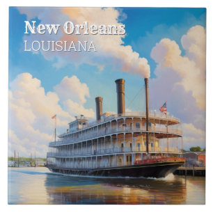 Dampfschiff Flussboot auf dem Fluss in New Orleans Fliese