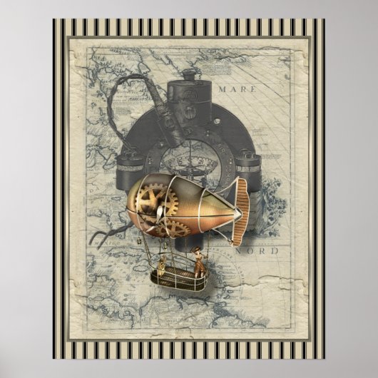 Dampfschiff-Luftschiff-Ballonfahrt Poster (Vorne)