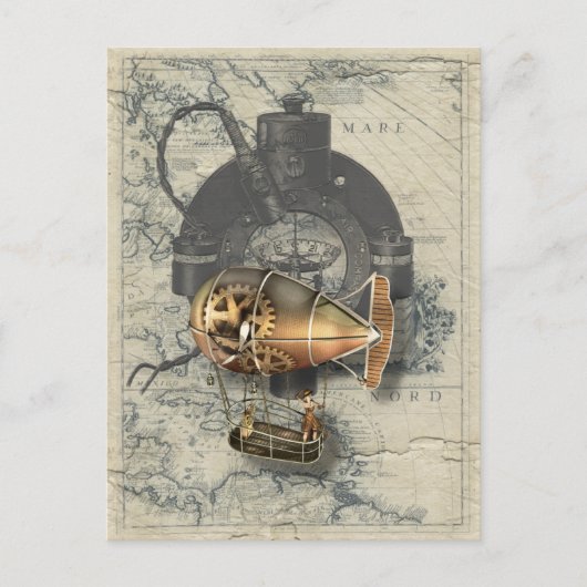 Dampfschiff-Luftschiff-Ballonfahrt Postkarte (Vorderseite)