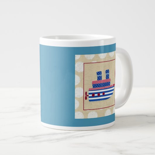 Dampfschiff mit Propeller und Blue Smokestacks Jumbo-Tasse (Vorderseite Rechts)
