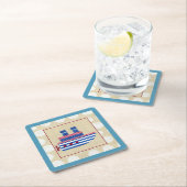 Dampfschiff mit Propeller und Blue Smokestacks Rechteckiger Pappuntersetzer (Vor Ort)