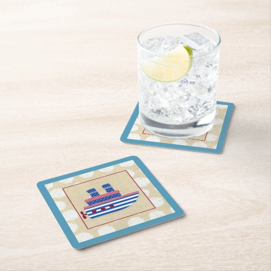 Dampfschiff mit Propeller und Blue Smokestacks Rechteckiger Pappuntersetzer (Vor Ort)