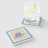 Dampfschiff mit Propeller und Blue Smokestacks Steinuntersetzer (Seitenansicht)