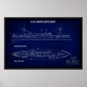 Dampfschiff USS MAINE Blueprint 1894 Poster (Vorne)