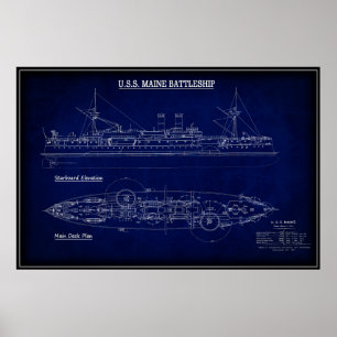 Dampfschiff USS MAINE Blueprint 1894 Poster
